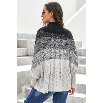 Black Ombre Thick Knit Poncho Style Sweater Sky Blue